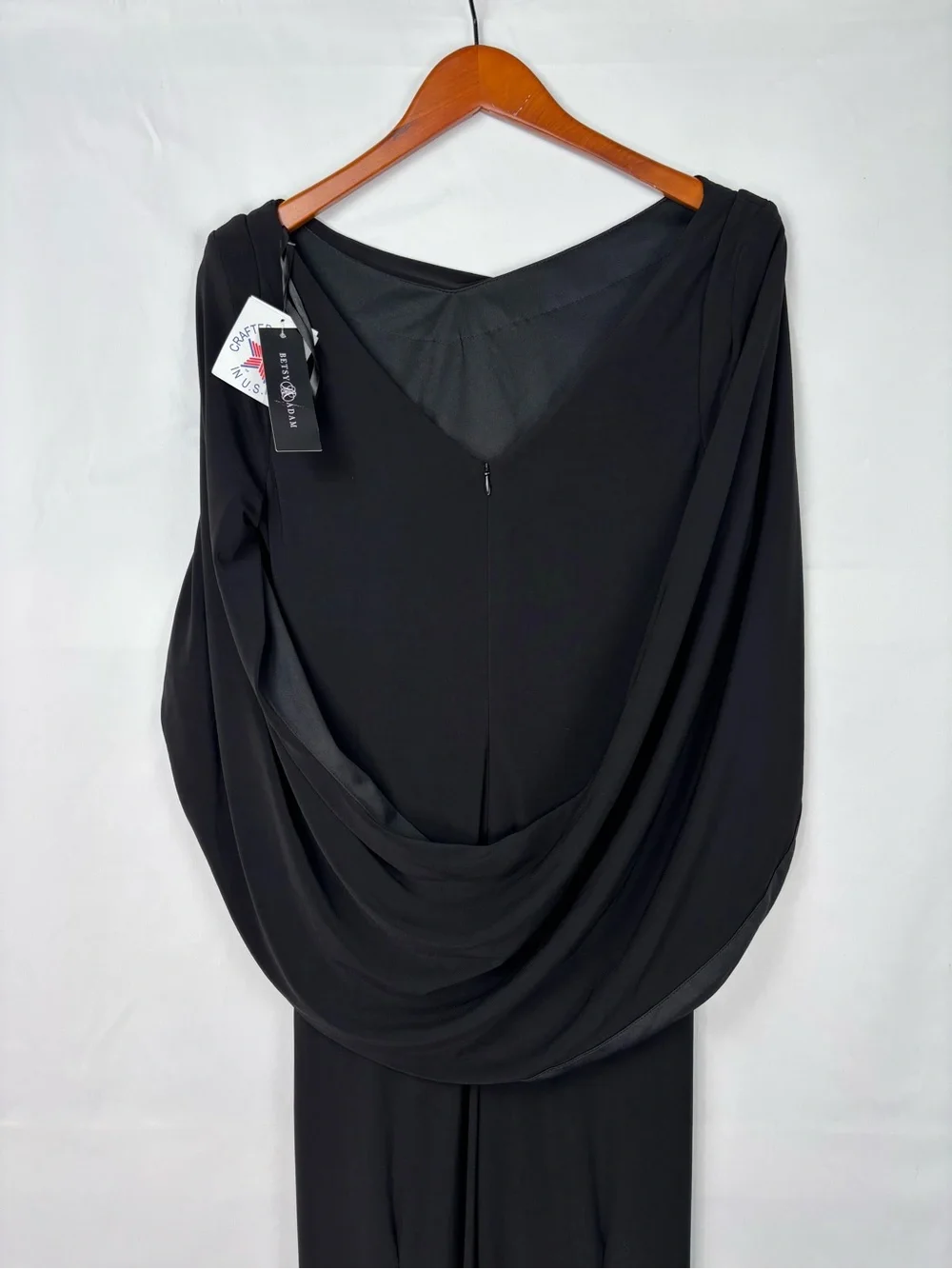 NEW Betsy and Adam Miriam Jersey Knit Draped Back Dress Black Size 12 USA Maxi